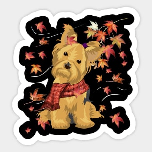 Maple Dog Leaf Fall Hello Autumn Funny Yorkie Lover Sticker